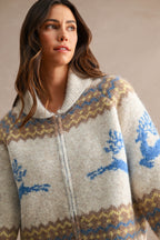 Nordic Pattern Zip Up Cardigan Sweater