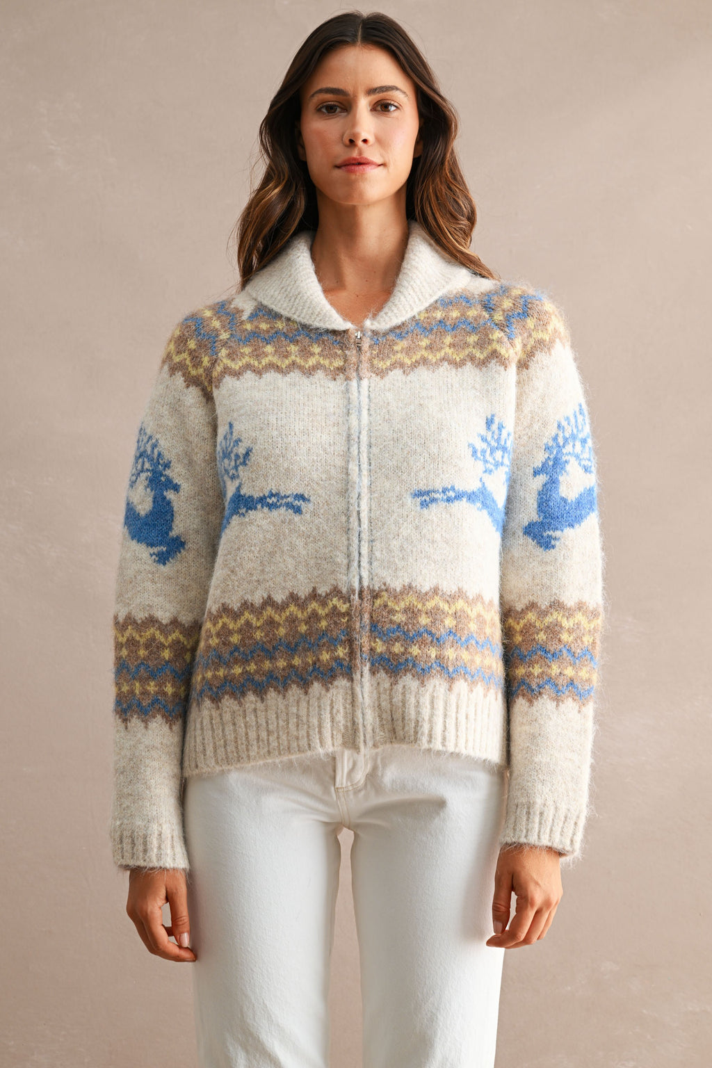 Nordic Pattern Zip Up Cardigan Sweater