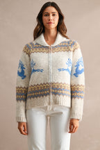 Nordic Pattern Zip Up Cardigan Sweater