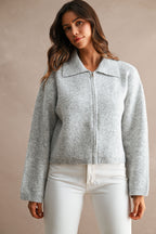 Collared Zip-Up Knit Cardigan