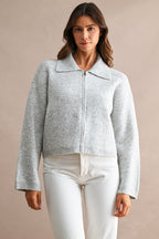 Collared Zip-Up Knit Cardigan