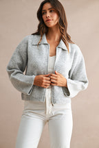 Collared Zip-Up Knit Cardigan