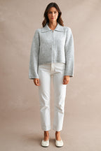 Collared Zip-Up Knit Cardigan