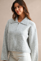 Collared Zip-Up Knit Cardigan