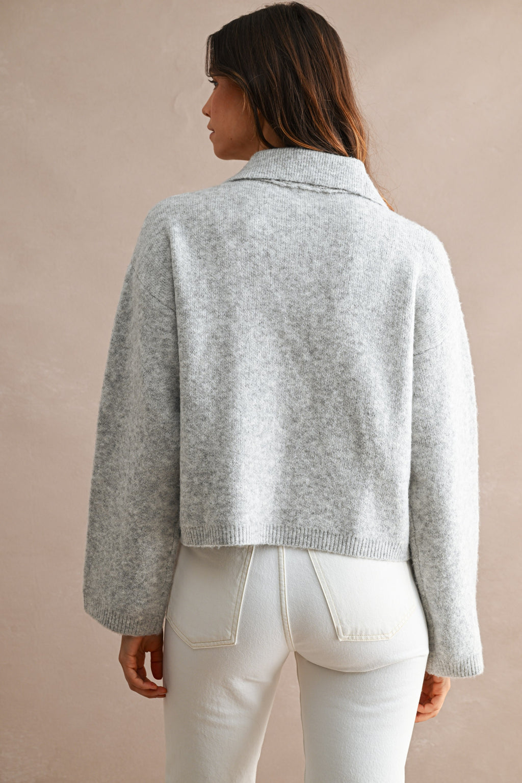 Collared Zip-Up Knit Cardigan