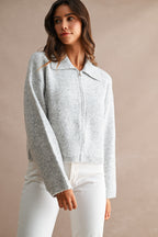 Collared Zip-Up Knit Cardigan