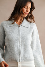 Collared Zip-Up Knit Cardigan