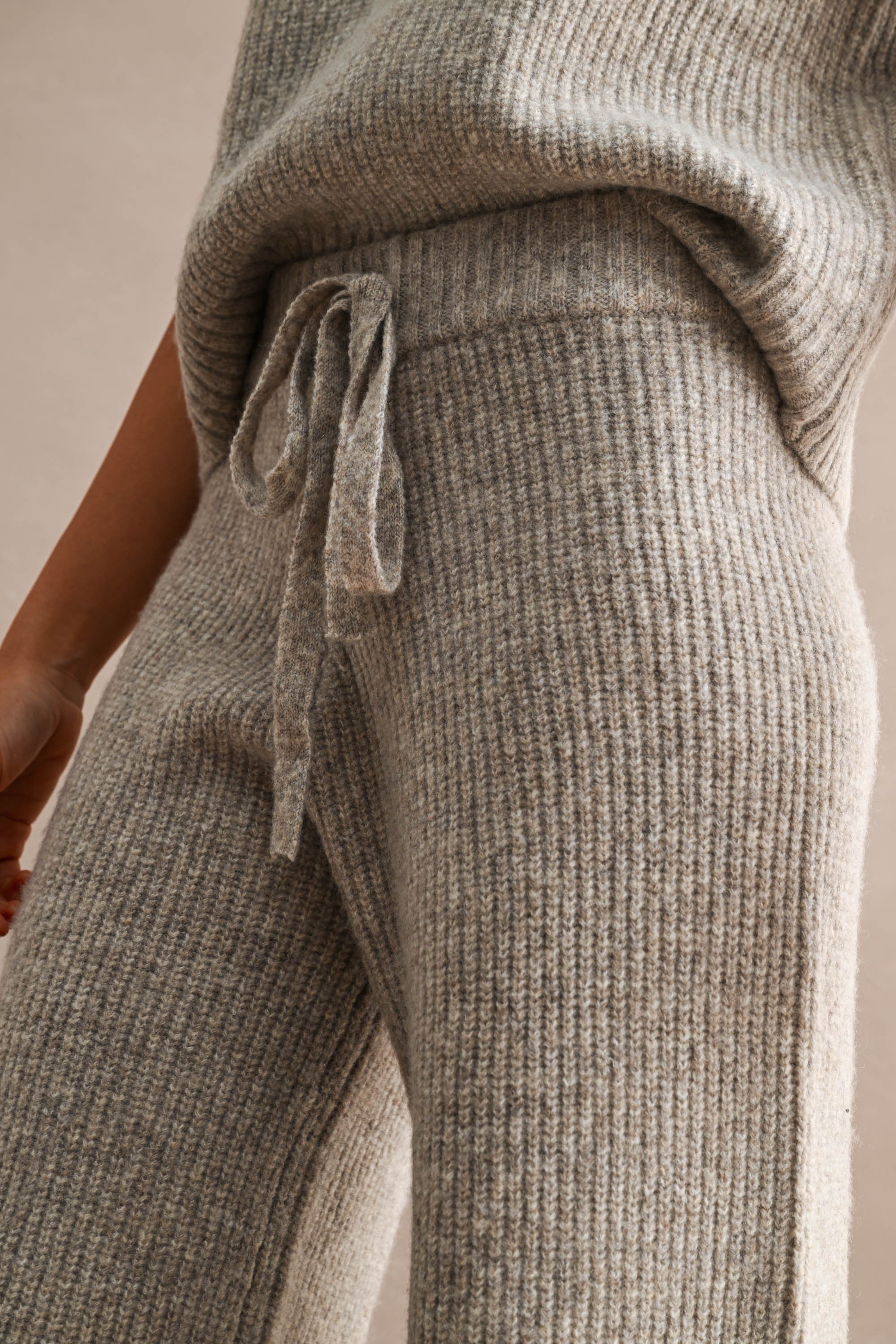 Ribbed Sleeveless Knit Sweater Top and Wide Leg Pants Set (Lt Mocha) Secondary image