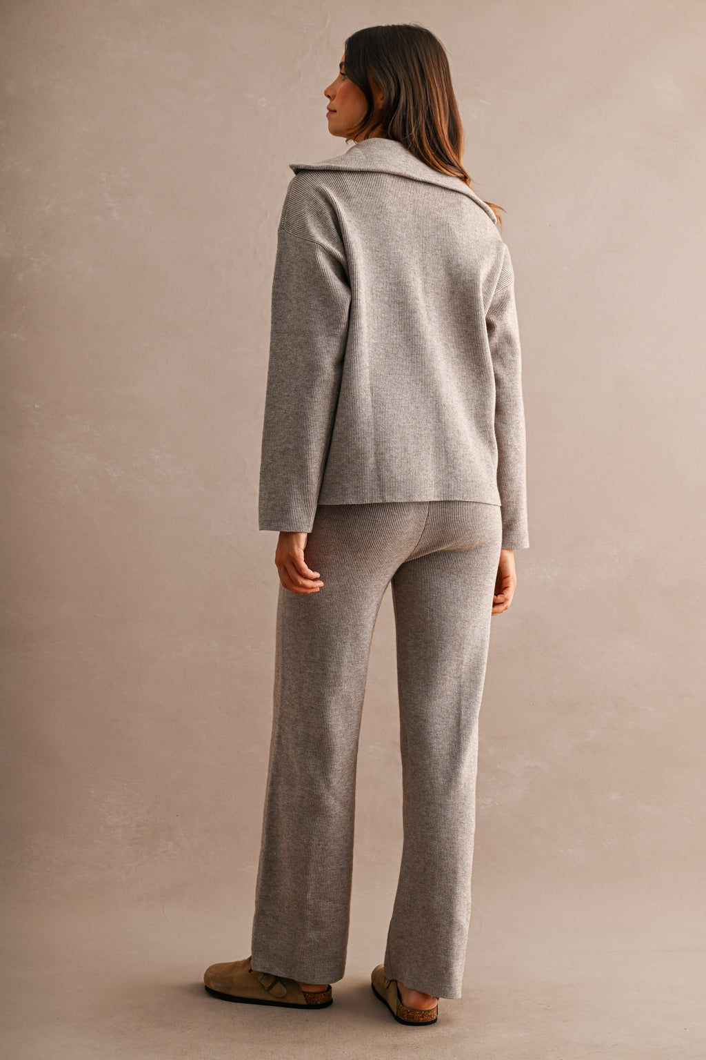 Half-Zip Sweater & Wide-Leg Pants Set (Mocha)