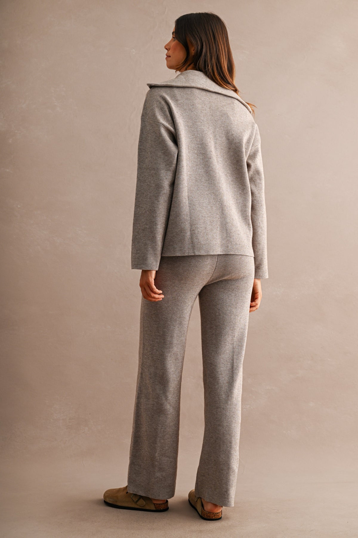 Half-Zip Sweater & Wide-Leg Pants Set (Mocha)
