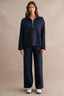 Half-Zip Sweater & Wide-Leg Pants Set (Navy)
