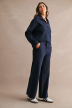 Half-Zip Sweater & Wide-Leg Pants Set (Navy)