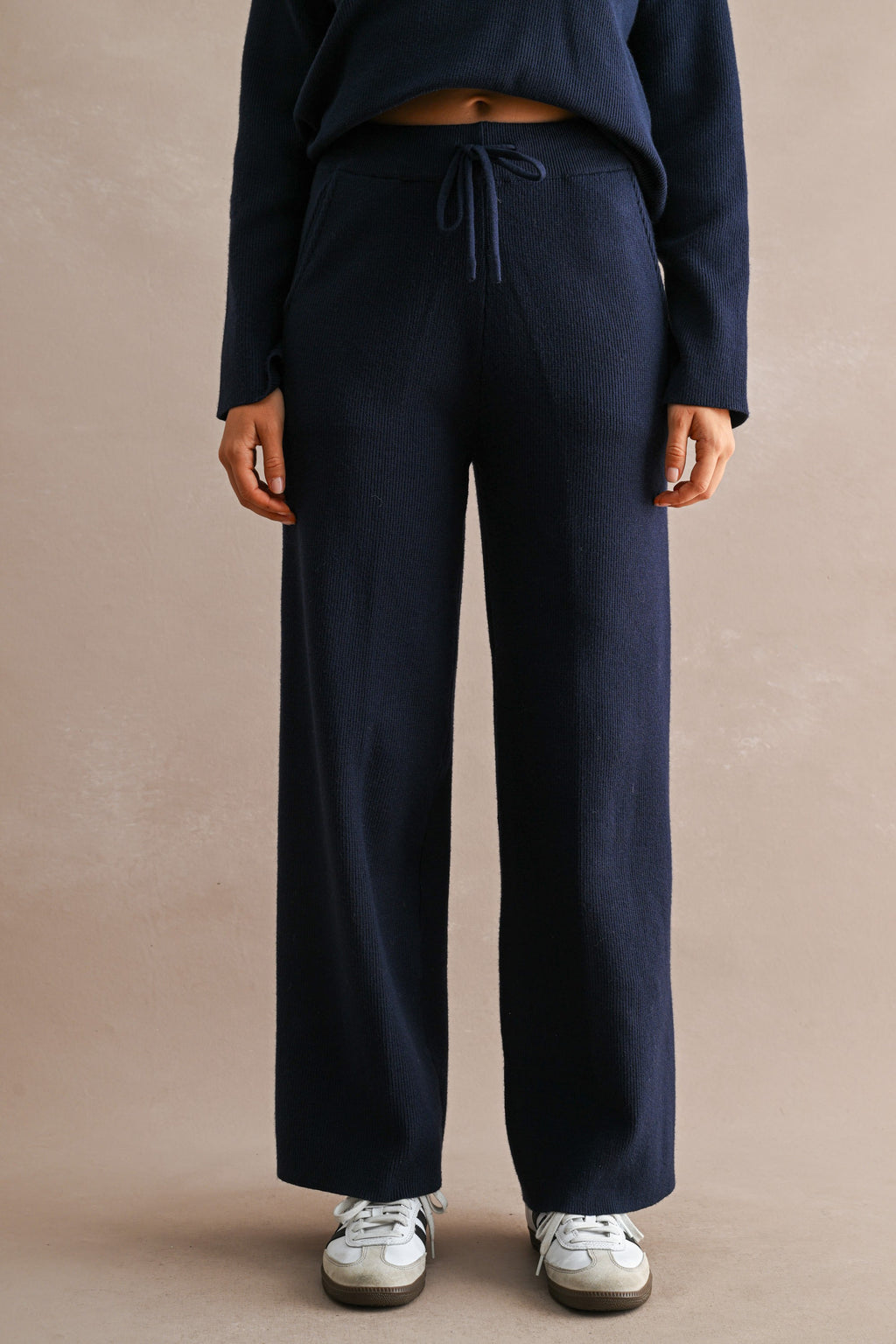 Half-Zip Sweater & Wide-Leg Pants Set (Navy)