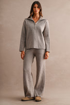 Half-Zip Sweater & Wide-Leg Pants Set (Mocha)