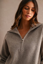 Half-Zip Sweater & Wide-Leg Pants Set (Mocha)
