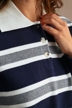 Striped Contrast Collar Cropped Sweater