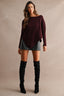 Asymmetrical Hem Ribbed Sweater (Wine)