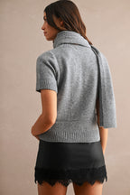 Short Sleeve Sweater with Removable Scarf (Grey)
