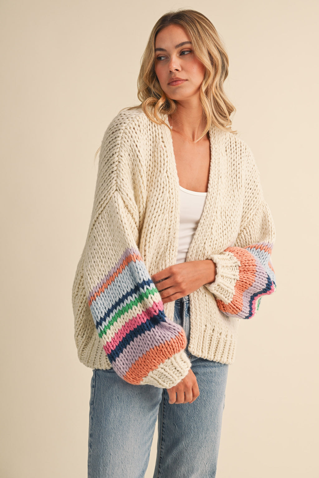 Multi Color Block Cardigan (Cream)