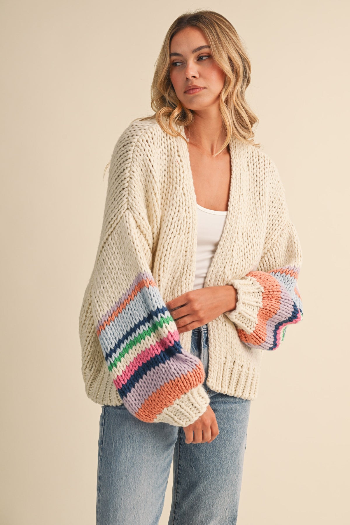 Multi Color Block Cardigan (Cream)