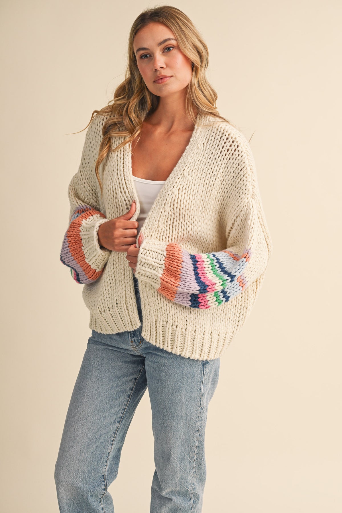 Multi Color Block Cardigan (Cream)