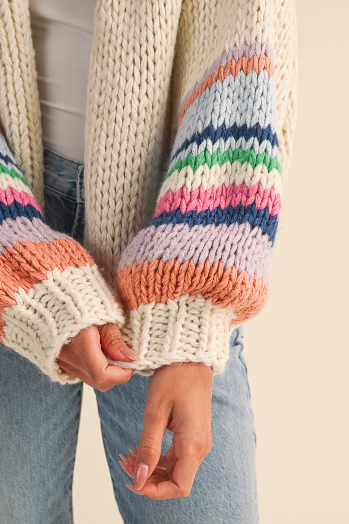 Multi Color Block Cardigan (Cream)
