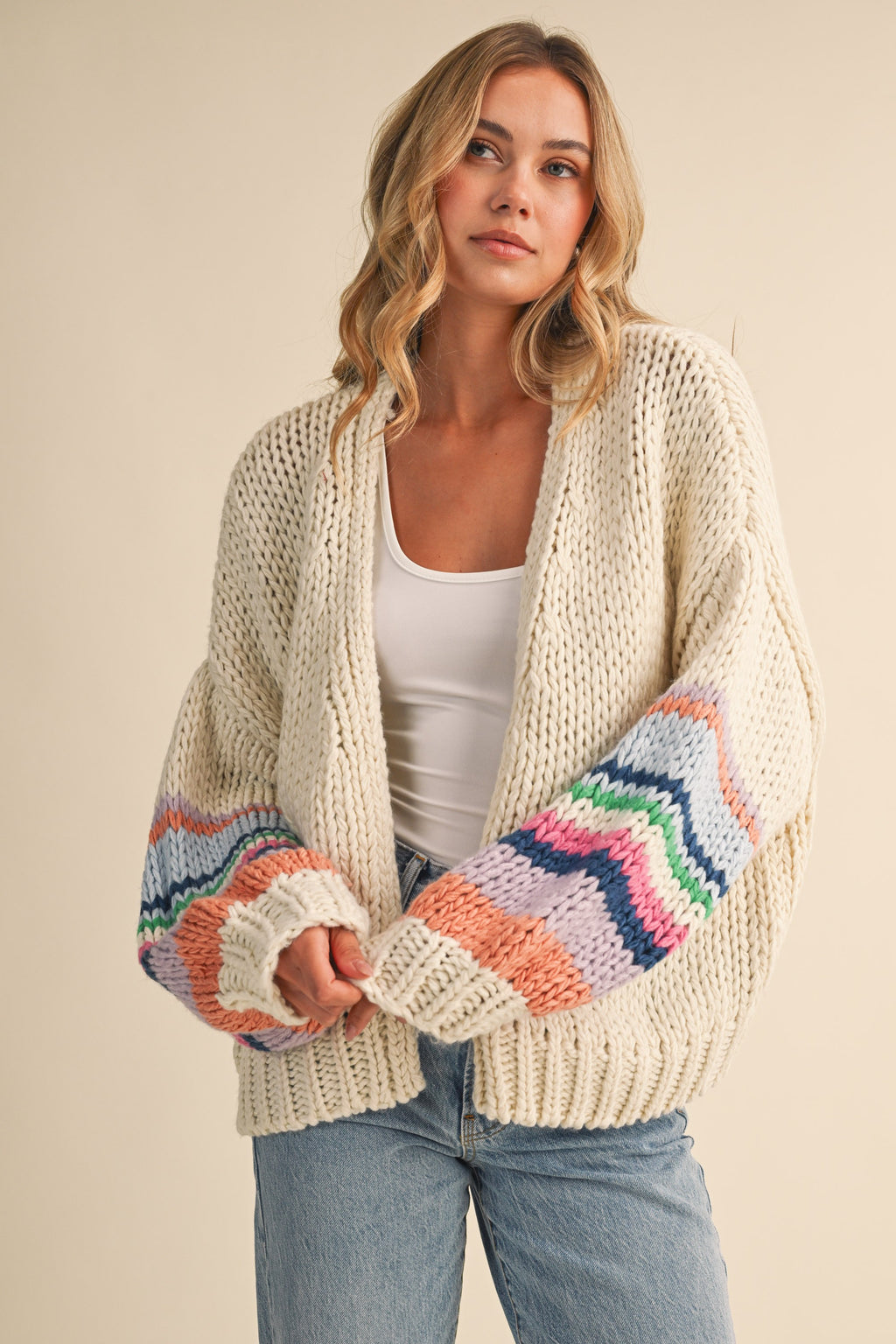 Multi Color Block Cardigan (Cream)