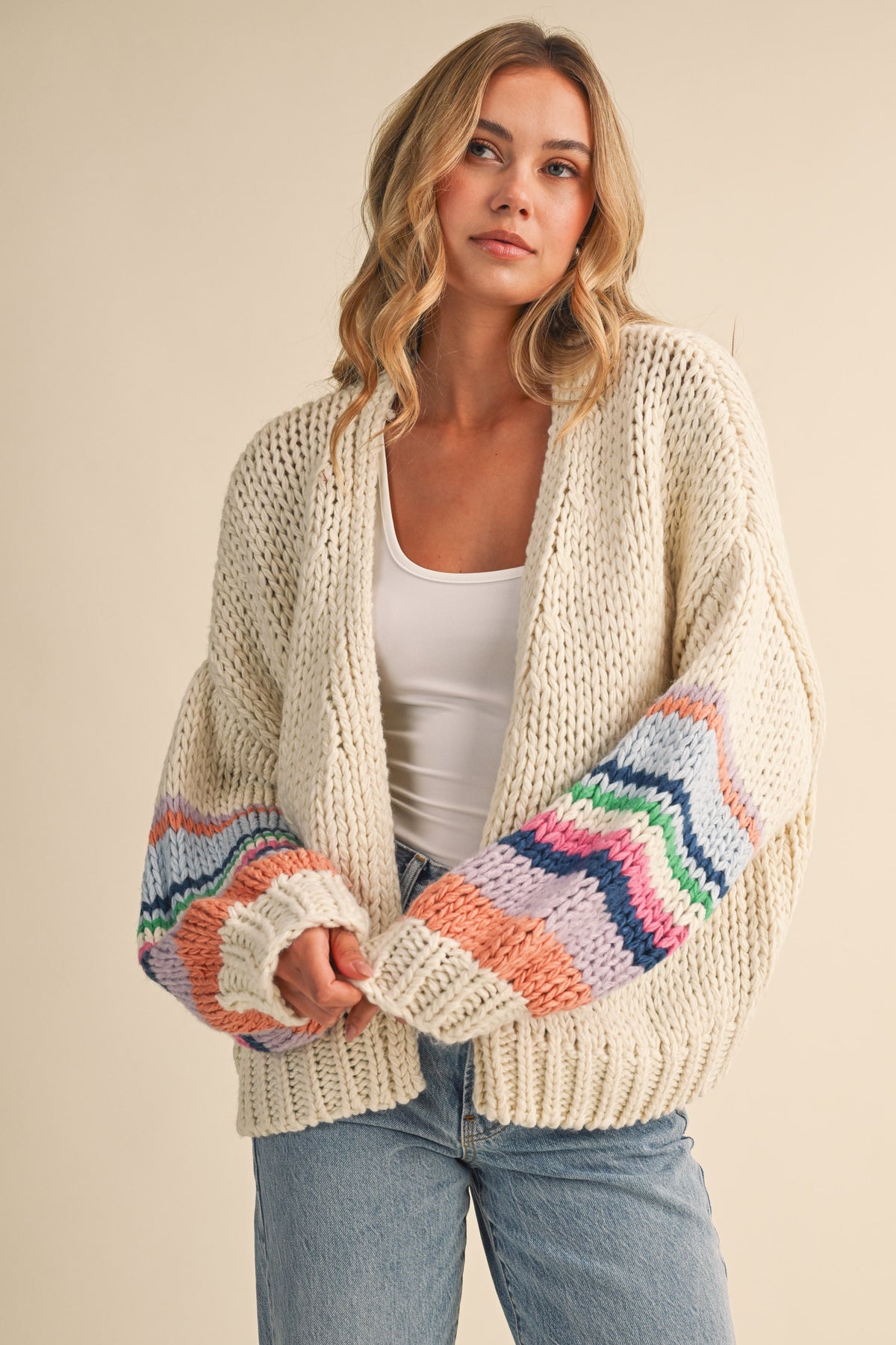 Multi Color Block Cardigan (Cream)