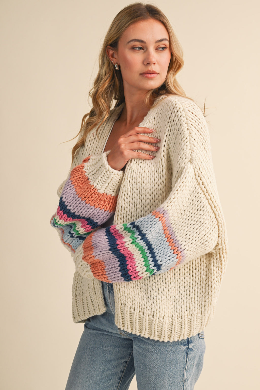 Multi Color Block Cardigan (Cream)