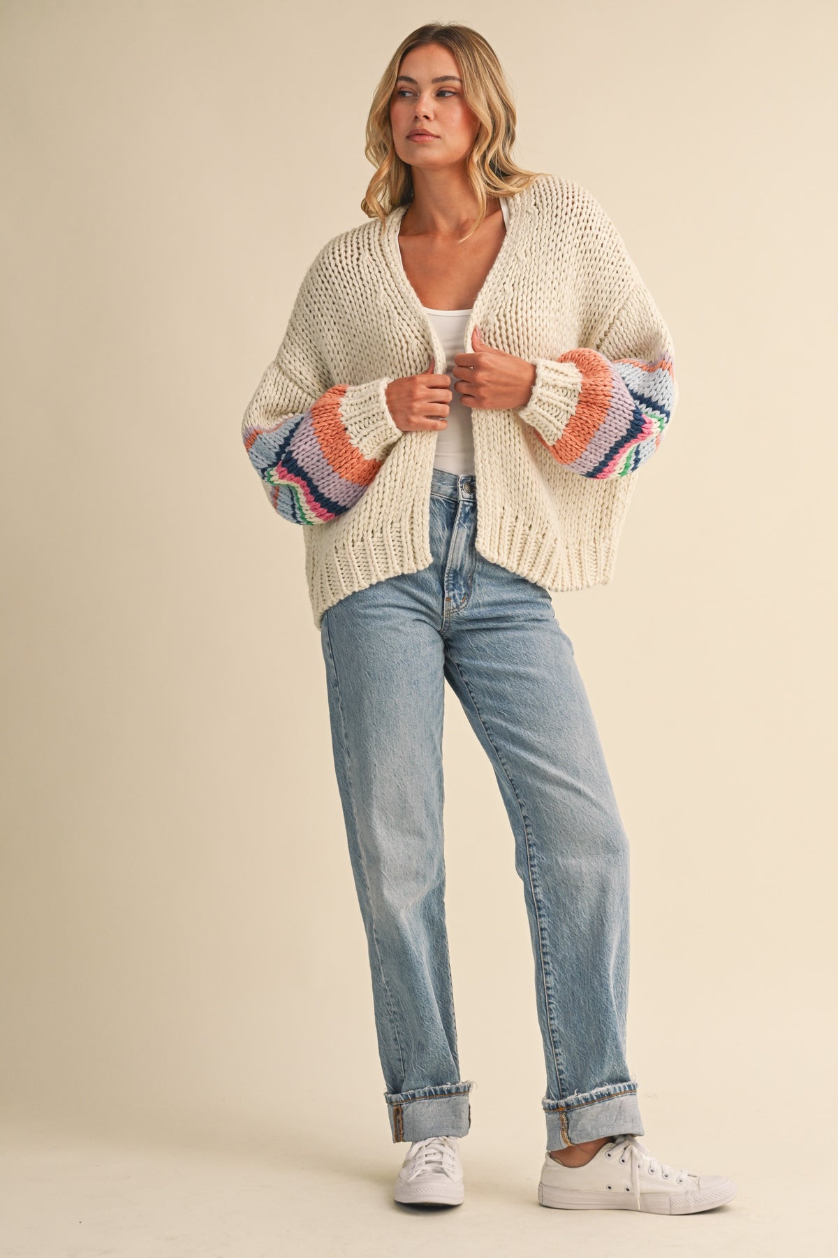 Multi Color Block Cardigan (Cream)