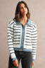 Stripe Knit And Denim Mix Button Down Cardigan (Cream)