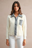 Denim Collar Trim Detail Sweater Cardigan Top (Cream)