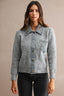 Denim Collar Trim Detail Sweater Cardigan Top (Grey)