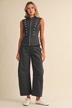 Stretch Twill Zip Front Napoleon Vest And Barrel Pants