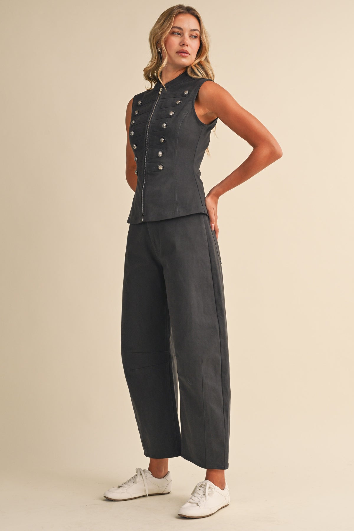 Stretch Twill Zip Front Napoleon Vest And Barrel Pants