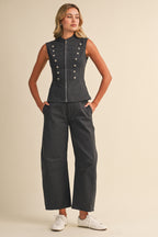 Stretch Twill Zip Front Napoleon Vest And Barrel Pants