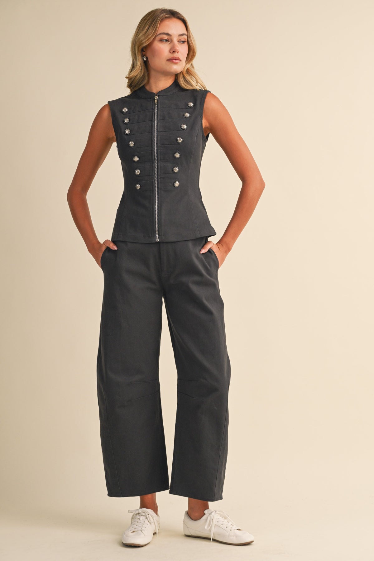 Stretch Twill Zip Front Napoleon Vest And Barrel Pants