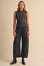 Stretch Twill Zip Front Napoleon Vest And Barrel Pants