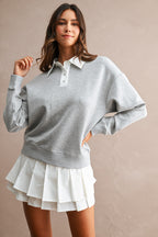 Contrast Collar Scuba Sweatshirt And Pleated Skirt Set
