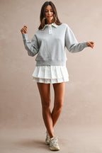 Contrast Collar Scuba Sweatshirt And Pleated Skirt Set