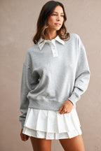 Contrast Collar Scuba Sweatshirt And Pleated Skirt Set