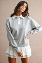 Contrast Collar Scuba Sweatshirt And Pleated Skirt Set