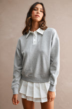 Contrast Collar Scuba Sweatshirt And Pleated Skirt Set