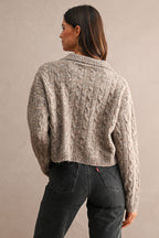 Collared Cable Knit Cropped Sweater (Mocha)