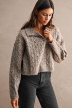 Collared Cable Knit Cropped Sweater (Mocha)
