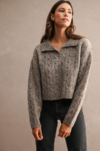 Collared Cable Knit Cropped Sweater (Mocha)