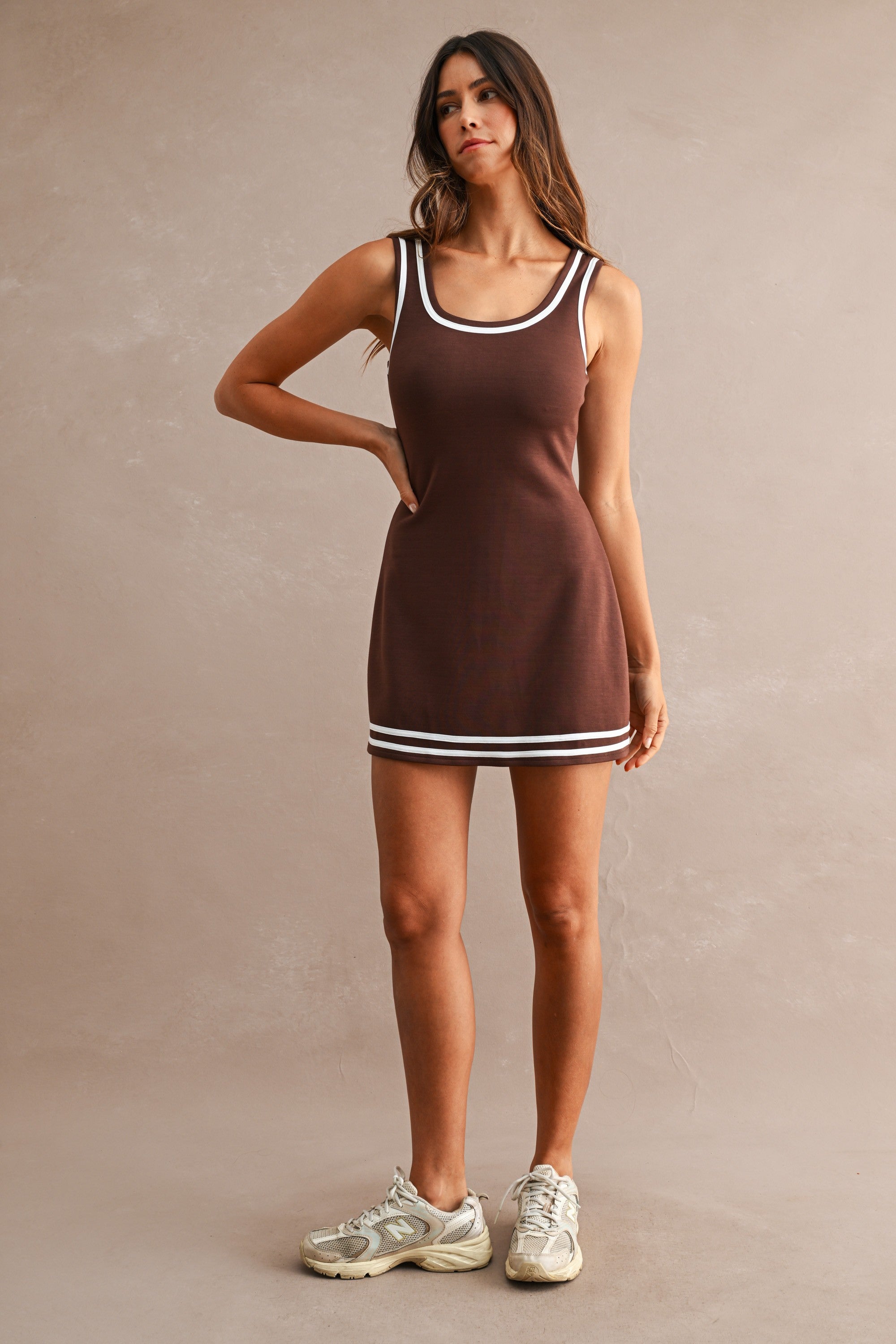 Scuba Sleevless Dress (Chocolate Brown)