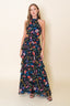 High Neck Halter Waist Cut-out Floral Ruffle Maxi Dress