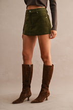 High-Waisted Corduroy Front Pockets Mini Skort (Olive)