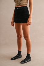 High-Waisted Corduroy Mini Skort (Black)